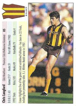 1993 Select AFL #85 Chris Langford Back